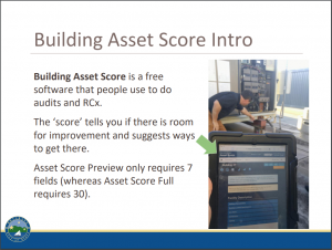 Building Asset Score tool for audits and retrocommissioning